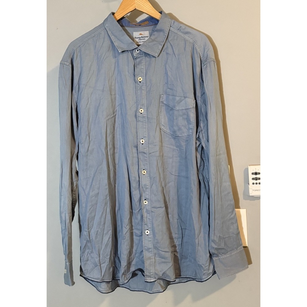 Tommy Bahama Shirt Luxe Lyocell Cotton Chambre Denim Long Sleeve Button Up XXL
